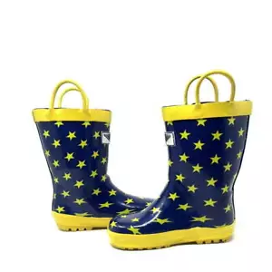 Forever Young Kids Size 2 US Blue Round Toe Star Print Pull On Rubber Rain Boots - Picture 1 of 4