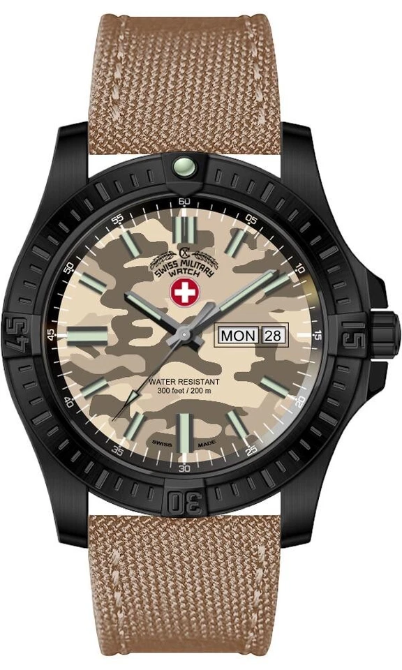 CX Swiss Military DESERT STORM Day/Date watch 42mm Khaki strap Khaki dial 3070 - image 1 of 1
