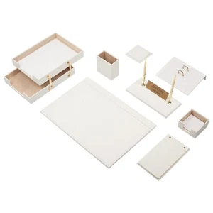 Leder Schreibtisch Set mit 10 Zubehörteilen - Schreibtisch Organizer - Doppelte Dokumentenablage - 10 Stück - Bild 1 von 22