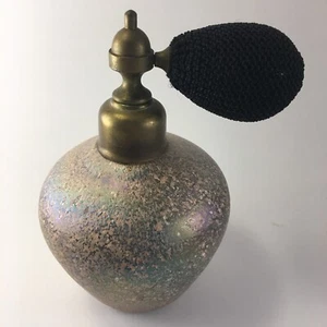 Vintage Speckled Iridescent Pink and Purple Glass Perfume Bottle with Atomizer - Picture 1 of 15