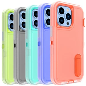 For iPhone 13 Pro 13 Pro Max Case Heavy Duty Rugged Clear Built-in Stand Cover - Picture 1 of 17