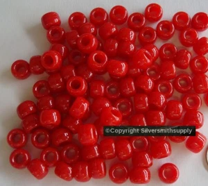 RED color pony beads aka crow beads 100pcs opague acrylic 9x6mm 4mm hole ab006 - Picture 1 of 1