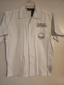 Harley Davidson Skull White Short Sleeve Button Up Men’s Shirt Size M - Picture 1 of 4
