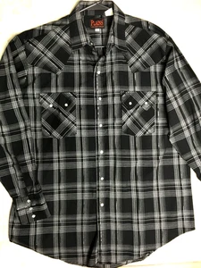 Camicia Vintage Plains Western Wear Nera L/S Perla Bottoni a Scatto Cowboy Uomo Grande - Foto 1 di 7