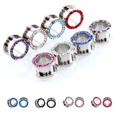 1 pieza Medidores de oreja plateados estiramientos regalo moda carne túneles tapones cuelgan diamante Foto 1 de 4