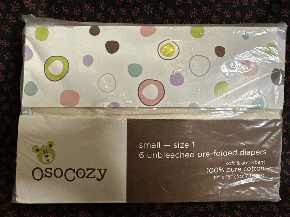 OsoCozy Size 1 Quantity 6, 7-15 LBs 100% Cotton Unbleached Pre-Folded Diapers - Image 1 of 4
