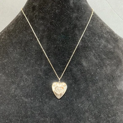 ZALE'S Heart Locket Necklace DIAMOND Graduated Hearts STERLING 925 Silver 18” - Image 1 of 4