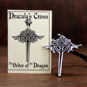 Pewter Dracula Order of the Dragon Vampire Necklace Cross Pendant Gothic Jewelry