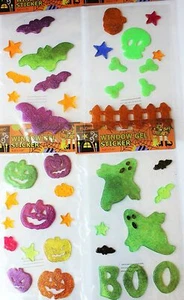 Set of 4 Cute Glittered Halloween Fall Window Gel Art, Autumn Season Collection - Picture 1 of 2