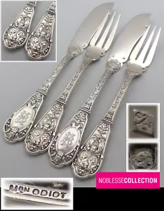 "ODIOT" CHATEAUBRIANT ANTIQUE 1900s FRENCH STERLING SILVER FISH FLATWARE SET 4pc - Picture 1 of 6