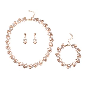 Conjunto de pendientes tiara boda dama de honor perlas cristal collar dorado - Imagen 1 de 10