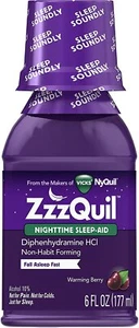 ZzzQuil Nighttime Sleep Aid, Warming Berry Liquid, 6 Fl Oz - Picture 1 of 9