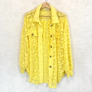 Adora Top Shirt Lace Button Down Yellow Stretch Oversized Small S - Picture 1 of 8