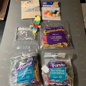 Mixed Craft Lot Tiny Spring Clothespin Multicolor Googley Eyes Pom Poms - Picture 1 of 3