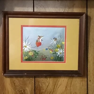 Topolino da campo su stendibiancheria con fiori foil art opaco e incorniciato - Foto 1 di 10