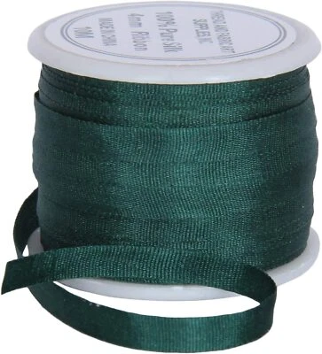 Threadart 100% Pure Silk Ribbon - 4mm Emerald Green - No.702 - 10 Meters - Image 1 of 4