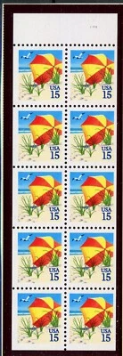 BEACH UMBRELLA  UNFOLDED Never Bound MNH Booklet Pane Scott's 2443 - Image 1 of 2