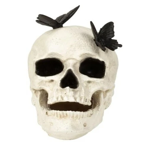 Halloween simulazione teschio con farfalle ornamento in resina H 17,5 cm  - Immagine 1 di 1