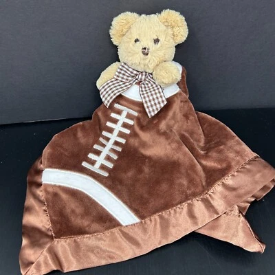 Cobertor de segurança Bearington marrom ursinho de pelúcia futebol bebê amoroso chocalho de cetim - Imagem 1 de 4