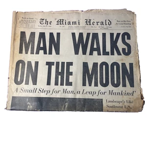Miami Herald July 21, 1969 MAN WALKS ON THE MOON City Edition Section A Florida - Picture 1 of 5