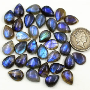 17 Pezzi Labradorite Naturale Blu Flash 14x10mm Pera Cabochon Pietre Preziose Calibrate - Foto 1 di 11