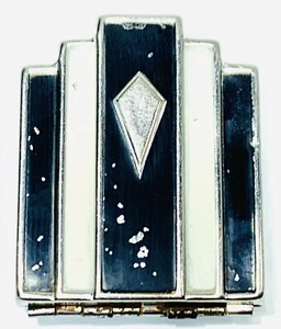 RARE Art Deco 1920's Small Make Up Compact Empire State Building Enamel Chrome - Picture 1 of 7