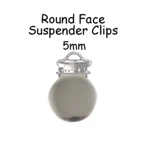 25 Silver Round Face Suspender Clips 5mm Metal Pacifier Holder Mitten Clips - Picture 1 of 4