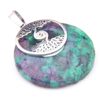Holiday Handmade Natural Ruby Zoisite Carved Shell Gems Silver Necklace Pendants - Image 1 of 4