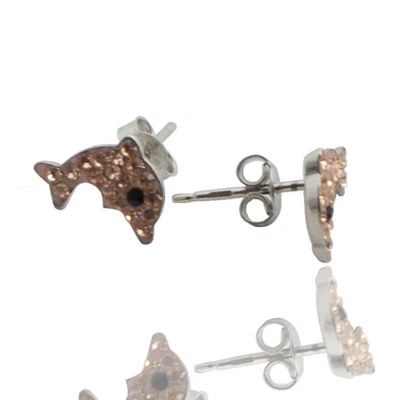 Orecchini delfino in argento 925 rodiato con strass rosa pesca - Immagine 1 di 2