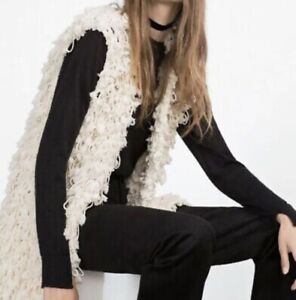 NWT Zara Off White Beige Sleeveless Fur Wool Vest Jacket Sweater Medium