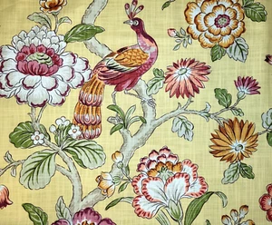 Blossoming Land in Maize BTY 54" Wide P Kaufmann 100% Cotton Slub Floral Bird - Picture 1 of 2