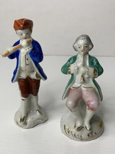 Vintage Colonial Ceramic Figurine Flute Pair Made in Japan 4” Tall - Picture 1 of 14