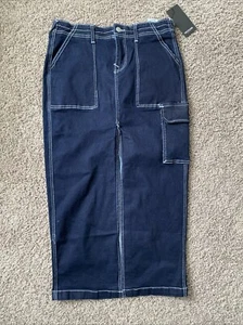 True Religion Brand Jeans 600288 Women's Denim Cargo Maxi Skirt Size 28 Body - Picture 1 of 8