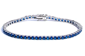 Bracciale Uomo Donna Tennis Argento 925 Rodiato Zirconi Blu Brillanti 3mm 20cm - Picture 1 of 1