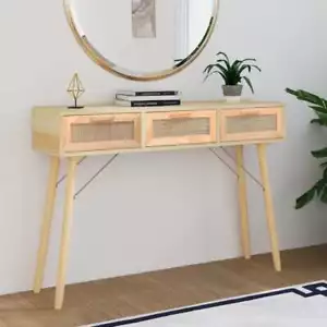NNEVL Console Table Brown 105x30x75 cm Solid Wood Pine&Natural Rattan - Picture 1 of 7