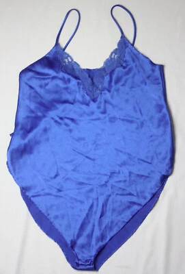 Vintage Blue Satin and Lace Teddy Bodysuit by Sensual Fashions - Size Large - Image 1 of 4