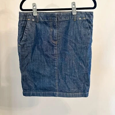 Kenneth Cole Reaction Dark Wash Denim Skirt Size 10 With Pockets Back Split EUC - Image 1 of 4