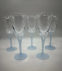 5 Sasaki Blue Frosted Dove Stem Branch CordialGlass 6” T Elegant - Picture 1 of 6