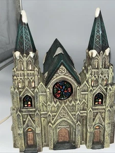 RARE Holiday Time Snow Village Collectible Lighted English Cathedral Church - Picture 1 of 13