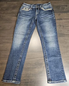 VIGOSS Jeans Women's Size 2 Heritage Fit Capri Embroidered Blue Stretch - Picture 1 of 10