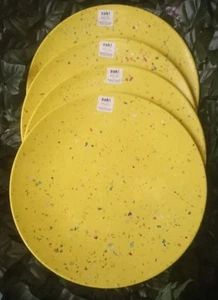 ZAK 11" YELLOW CONFETTI MELAMINE DINNER PLATES NEW SET OF 4 - Picture 1 of 3
