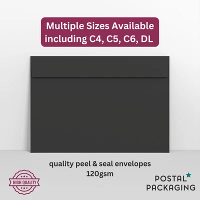 ALL SIZES Black Peel & Seal Envelopes Luxury PREMIUM Paper Crafts Invitations