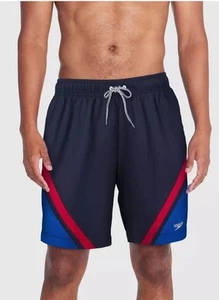 Speedo 18" Outseam Black Blue Red Color Block Swim Trunks XL NWT - Picture 1 of 10