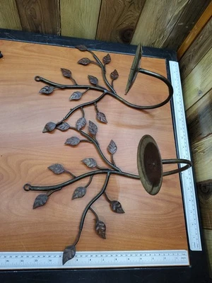 Metal WALL SCONCE PAIR for PILLAR CANDLES Black with Brown/Bronze Leaves - Image 1 of 4