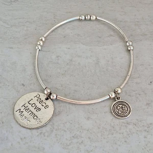 Silberfarben Perlen Bettelarmband Peace Love Harmonie Magie Boho Schmuck Geschenk - Bild 1 von 5