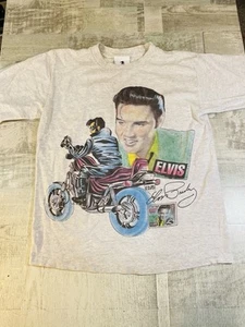 Vintage Elvis Presley 1991 Postage Stamp Motorcycle Mens Medium Gray T-Shirt - Picture 1 of 7