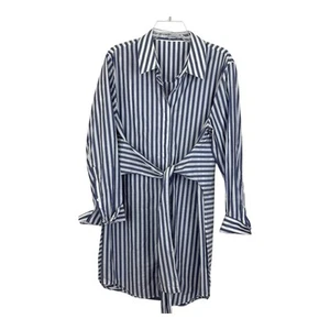 T Alexander Wang Tie Front Shirt Dress Size 6 Cotton Blue White Stripe Button Up - Picture 1 of 7