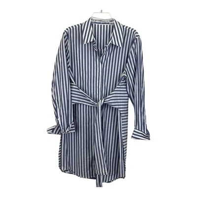 Camisa T Alexander Wang Vestido Corbata Frontal Talla 6 Algodón Azul Blanco Rayas Abotonada Foto 1 de 4