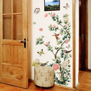 PVC Wall Sticker with Flower Tree Branch Birds Butterflies for Home Decoration - Picture 1 of 12
