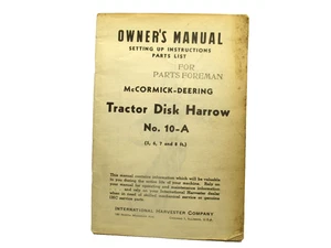 McCormick No 10-A Tractor Disk Harrow Owner's Manual International Harvester - Picture 1 of 9